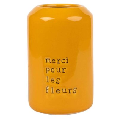Yellow stoneware vase "Mercy pour les fleurs".JAR_28
