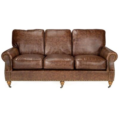 Sofá Vintage 3 plazas semipiel marrón envejecido 02812
