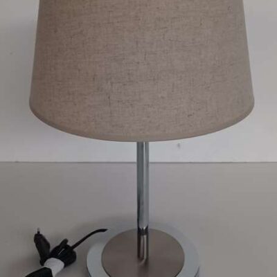 Lámpara de mesa pié redondo y pantalla color topo 03068