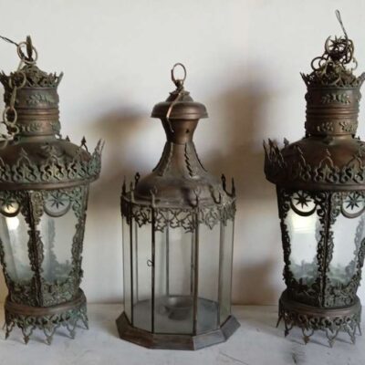 Wrought iron candle lantern for hanging from the ceiling 03070