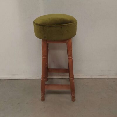 Wooden stool with green velvet seat 423
