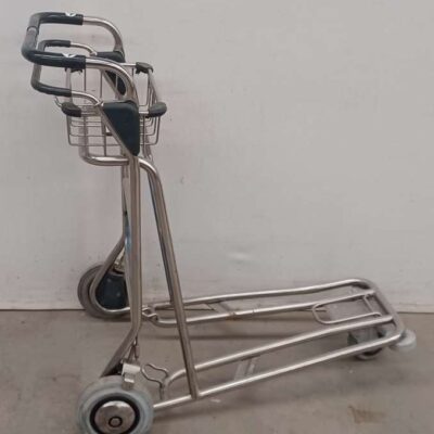 Carro porta equipajes cromado con cesto auxiliar aeropuerto 03048
