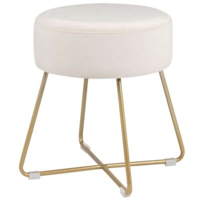 Taburete en terciopelo beige y patas tubo dorado 02746