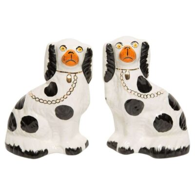 Pareja perros vintage Staffordshire Spaniels 04181