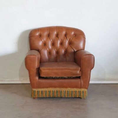 Sillon cuero capitoné con flecos años 50/60 (con sofá a juego)