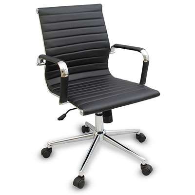 Slim low office chair in black eco-leather