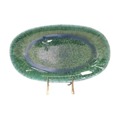Green ceramic oval plate 01747