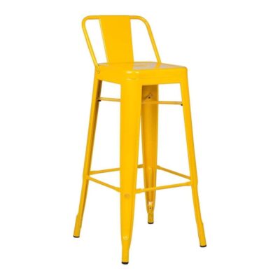 Taburete Alto con Respaldo en Acero Brillante Amarillo. 06055