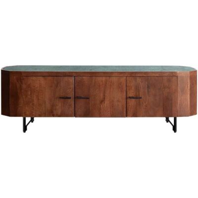 Mueble aparador TV de madera maciza y sobre de mármol. 01546
