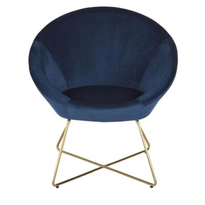 Sillón terciopelo azul y patas metal dorado