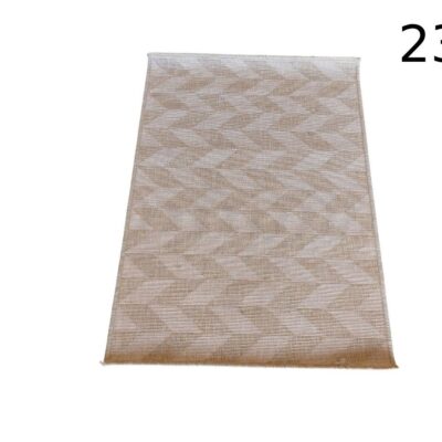 Ikea runner rug with geometric herringbone pattern in beige tones for rent for events, advertising, films and series.
