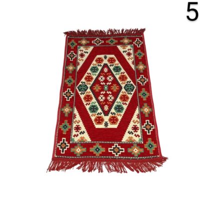Alfombra Kilim turca de lana tejida a mano con patrones geométricos tradicionales en tonos rojos alquiler para eventos, publicidad, peliculas y series