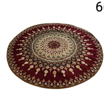 Classic burgundy round area rug with traditional medallion for rent for events, advertising, films and series.