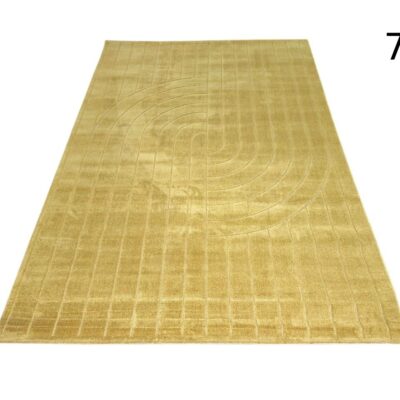 Alfombra Gabbeh oriental tejida a mano con lana virgen color oro y patrón de cuadrícula alquiler para eventos, publicidad, peliculas y series