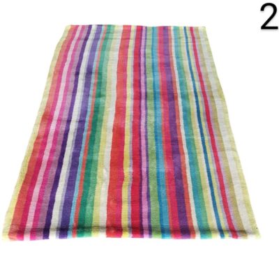 Multicoloured wool carpet with Ikea style stripes for rent for events, advertising, films and series.