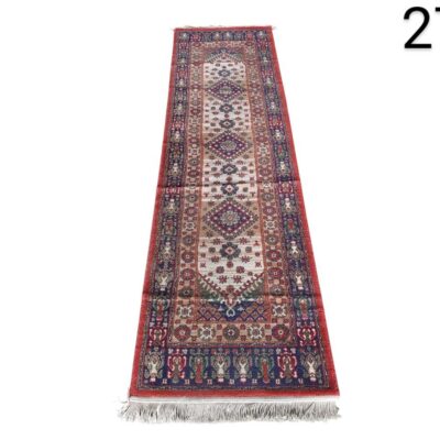 Yalameh Persian hand knotted hall carpet with a traditional geometric design for rent for events, advertising, films and series.