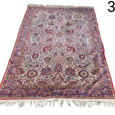 Hand knotted Persian rug, with features reminiscent of Sarough or Kashan styles, known for its intricate floral motifs and vibrant colour palette, rented for events, advertising, films and series.