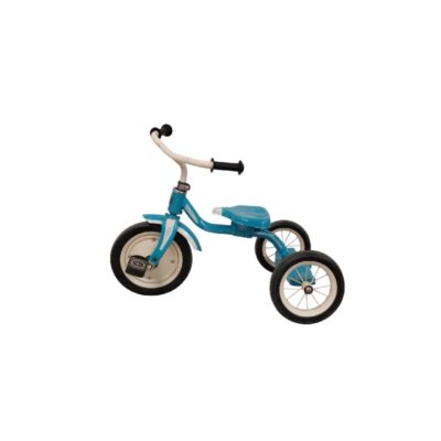 Triciclo azul de estilo clásico cuenta con un cuadro de metal resistente y ruedas de plástico duraderas alquiler para eventos, publicidad, peliculas y series