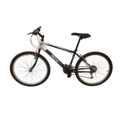 Bicicleta de montaña Topbike de 24 pulgadas con cuadro de acero negro y plateado alquiler para eventos, publicidad, peliculas y series